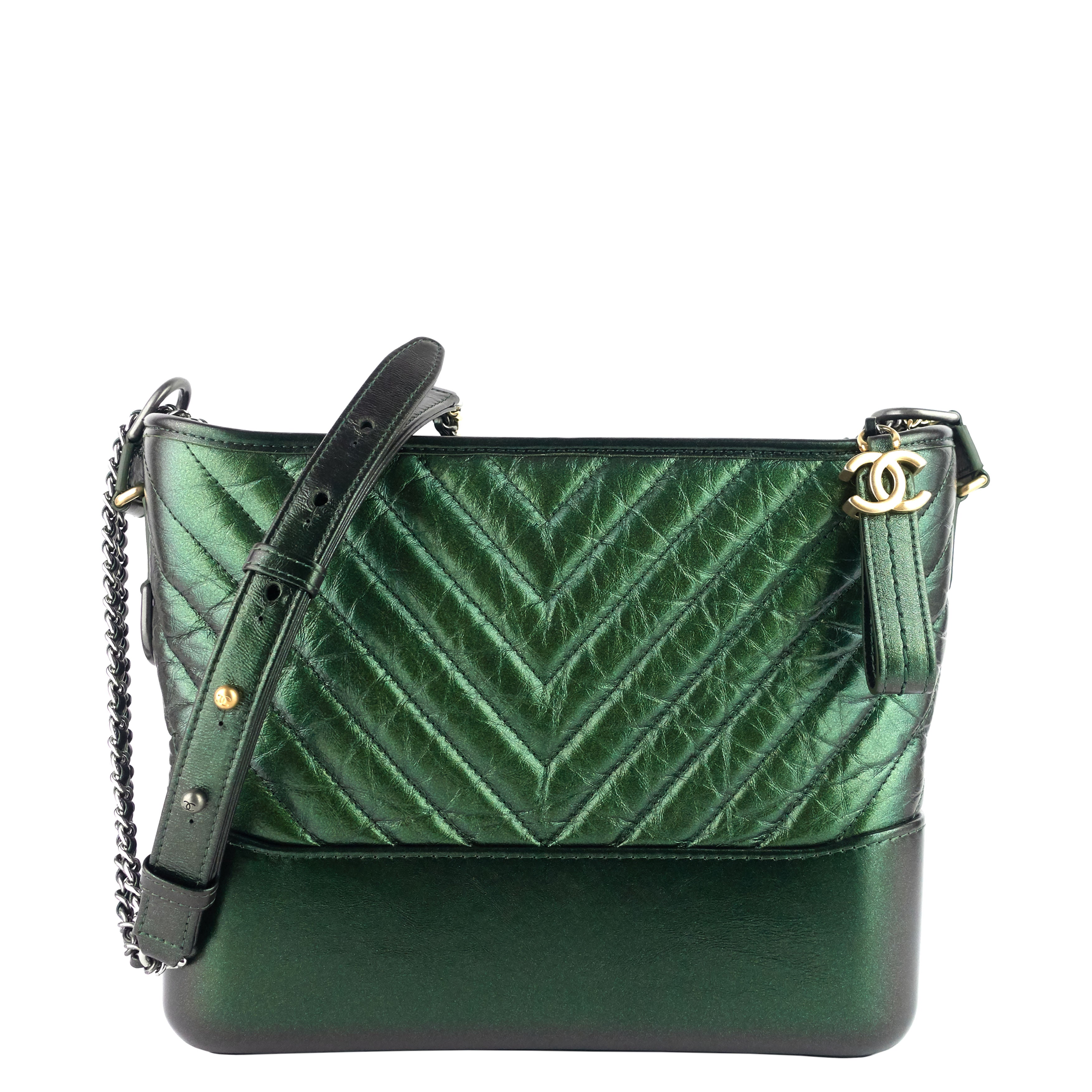 Gabrielle Medium Chevron Metallic Leather Hobo Bag