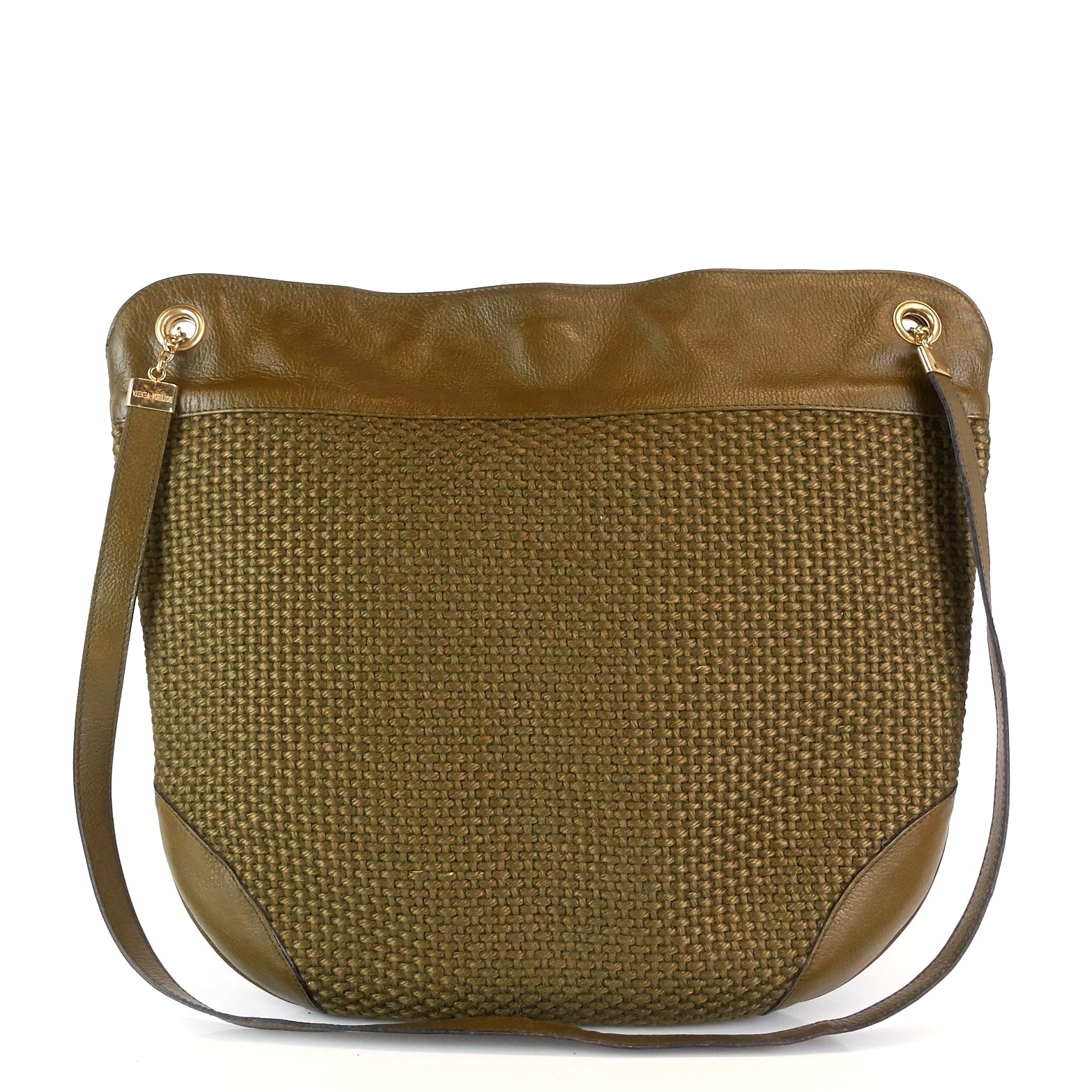 Woven Fabric and Leather Hobo Bag