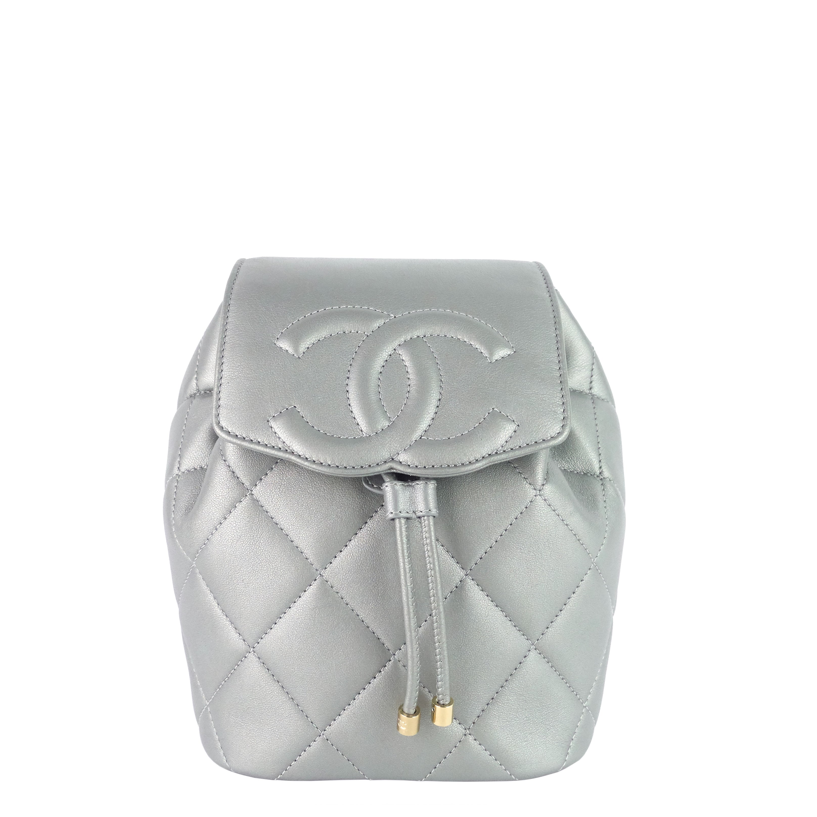 CC Lambskin Leather Chain Flap Backpack