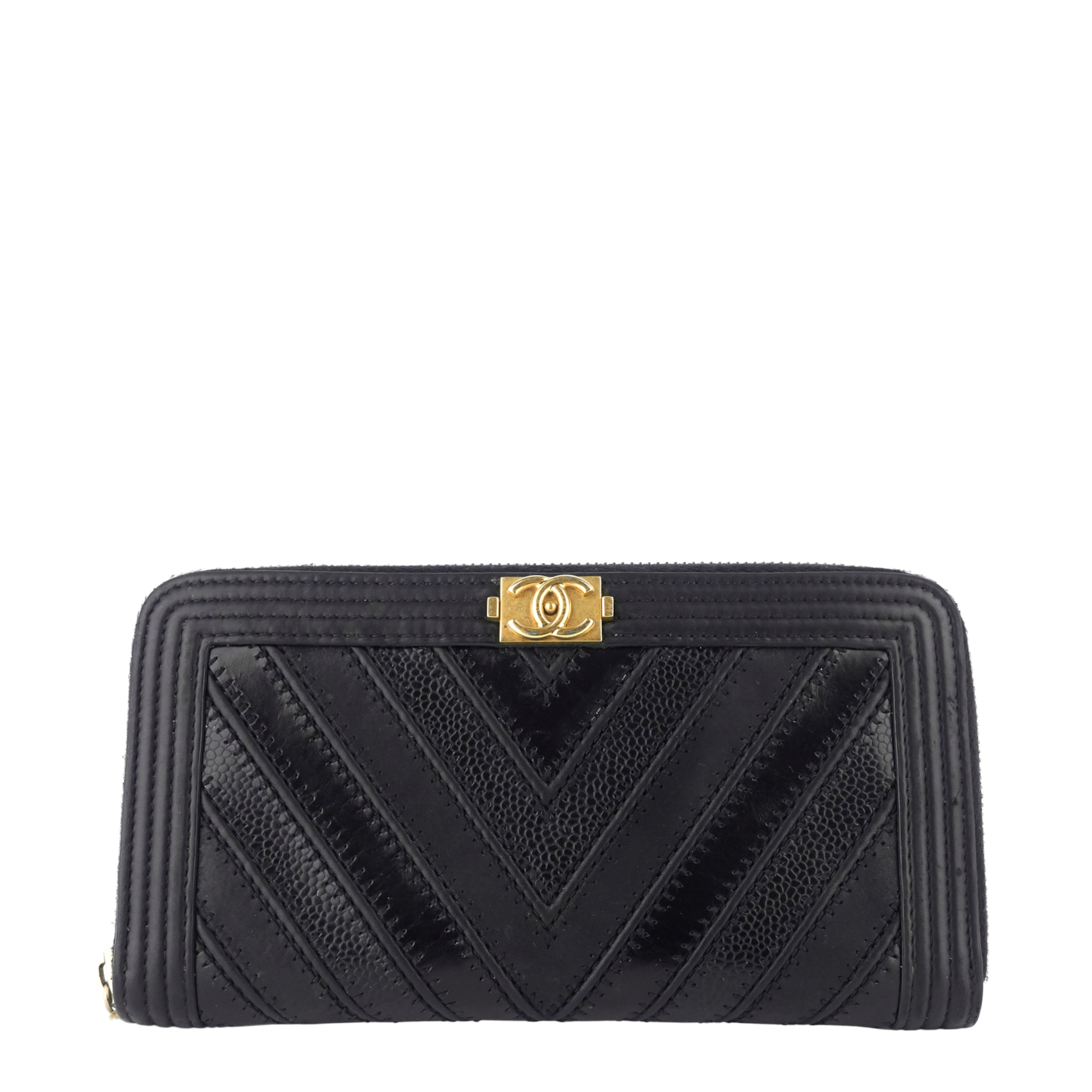 Boy Chevron Mixed Leather Zip Around Wallet