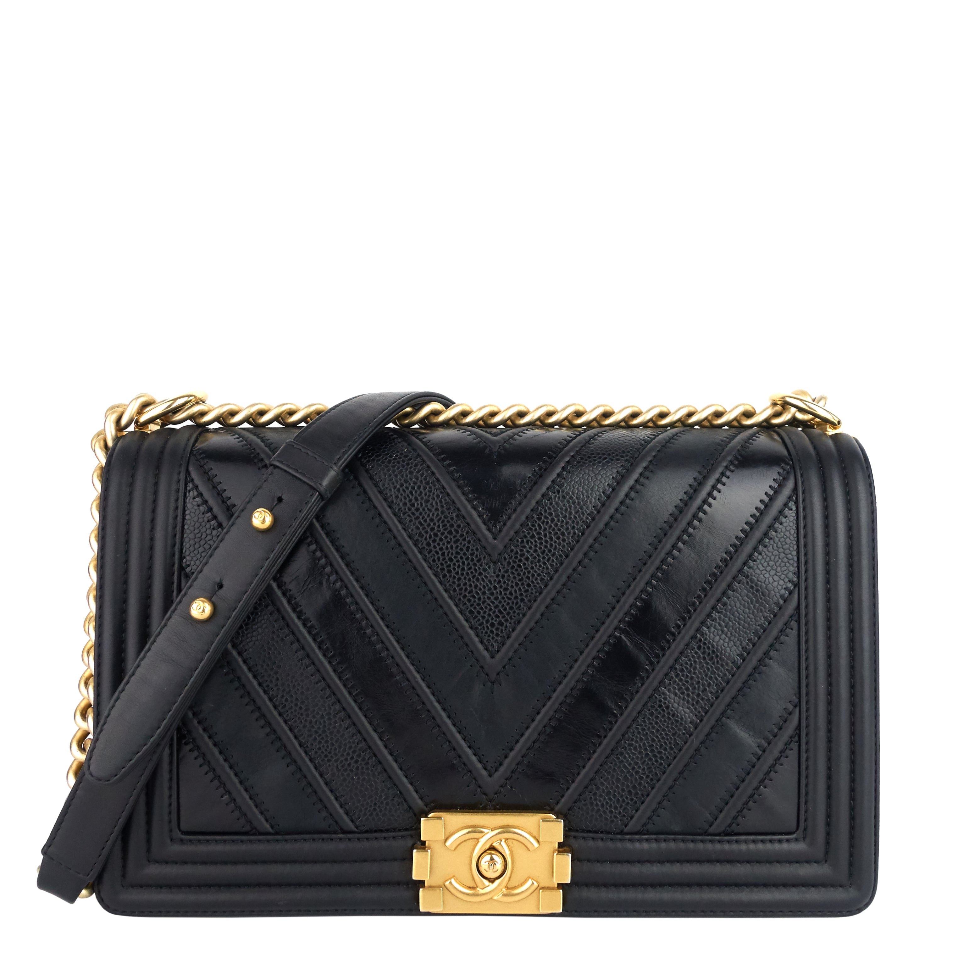 Boy Chevron Mixed Leather New Medium Bag