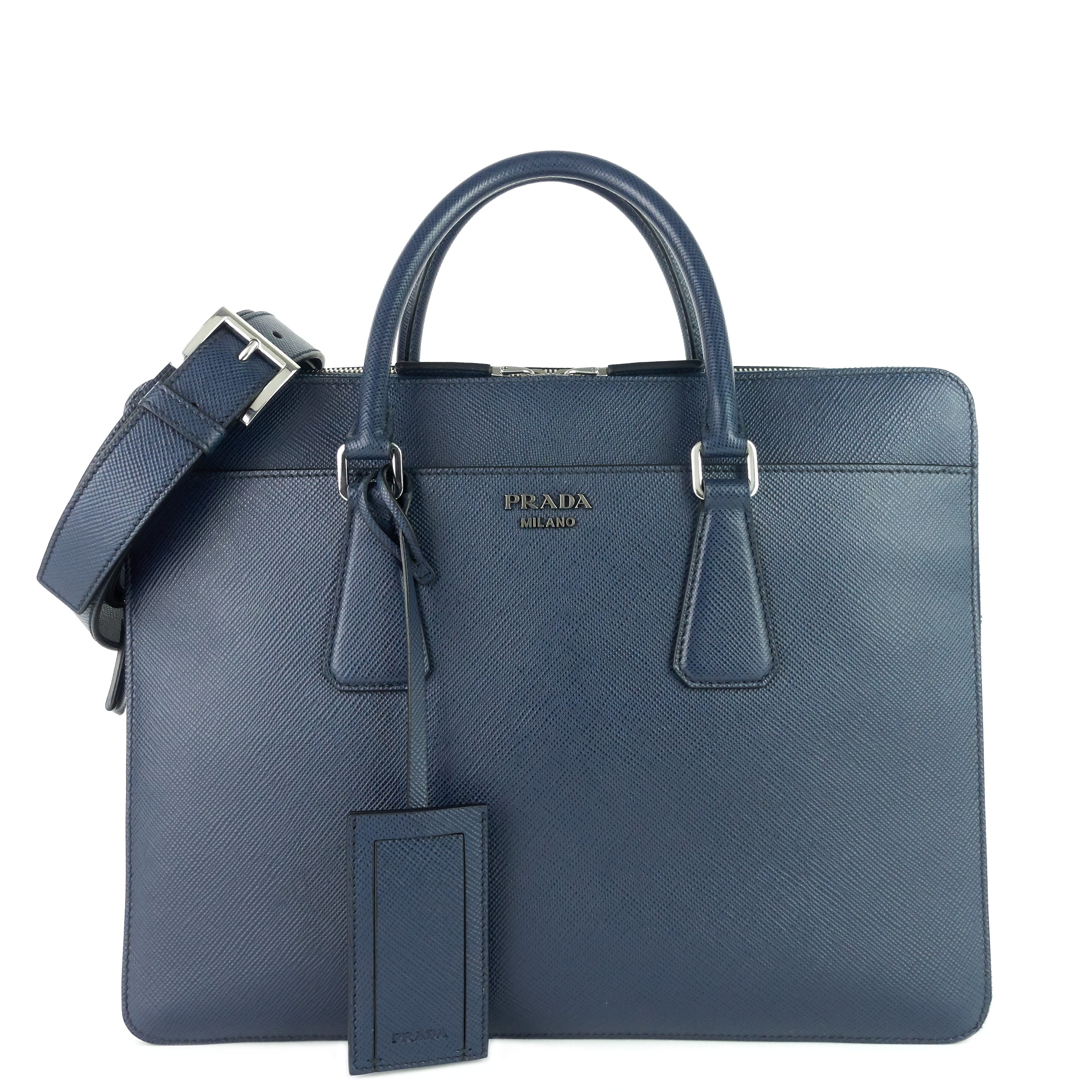 Lettering Logo Saffiano Leather Briefcase Bag