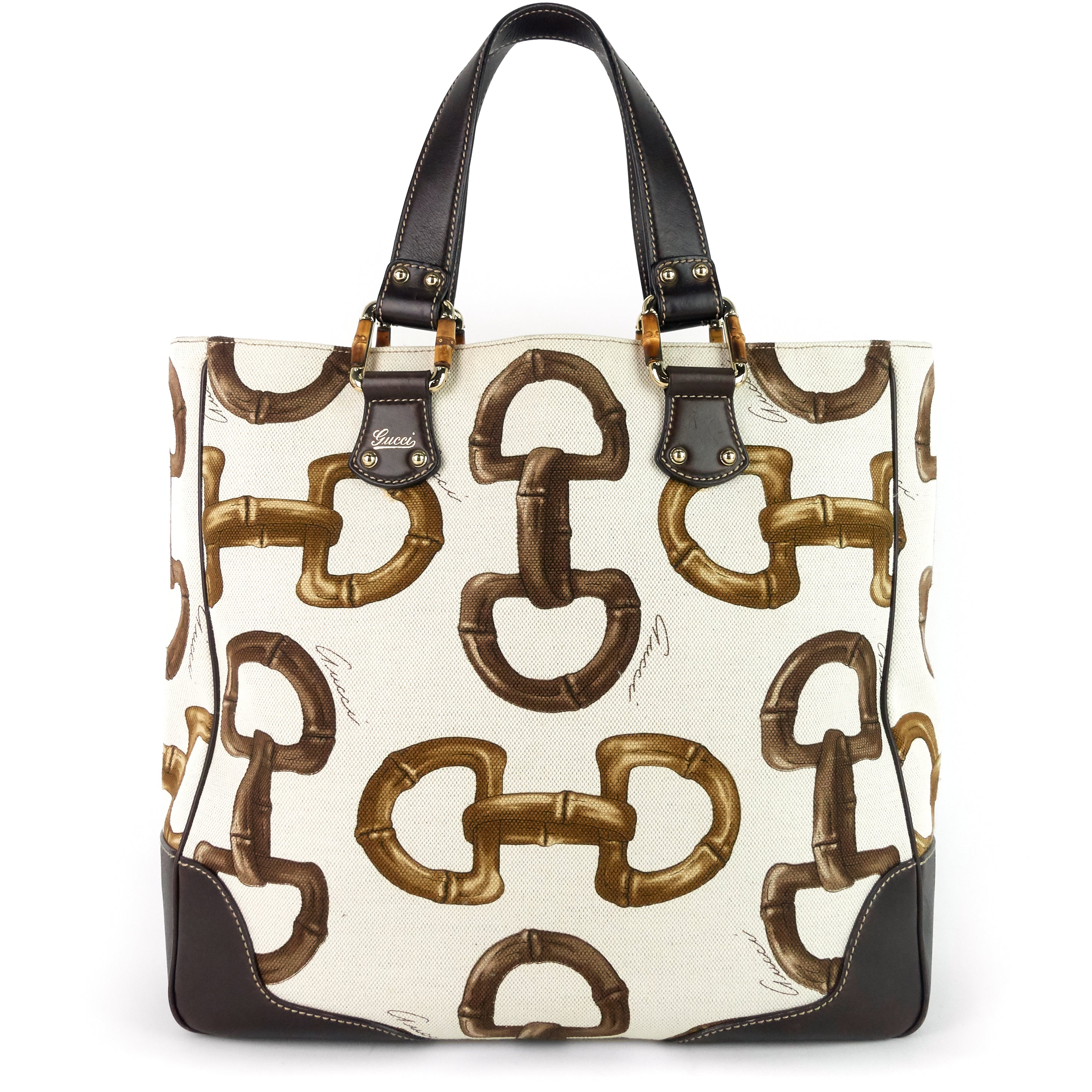 Bamboo Horsebit Print Canvas Tote Bag