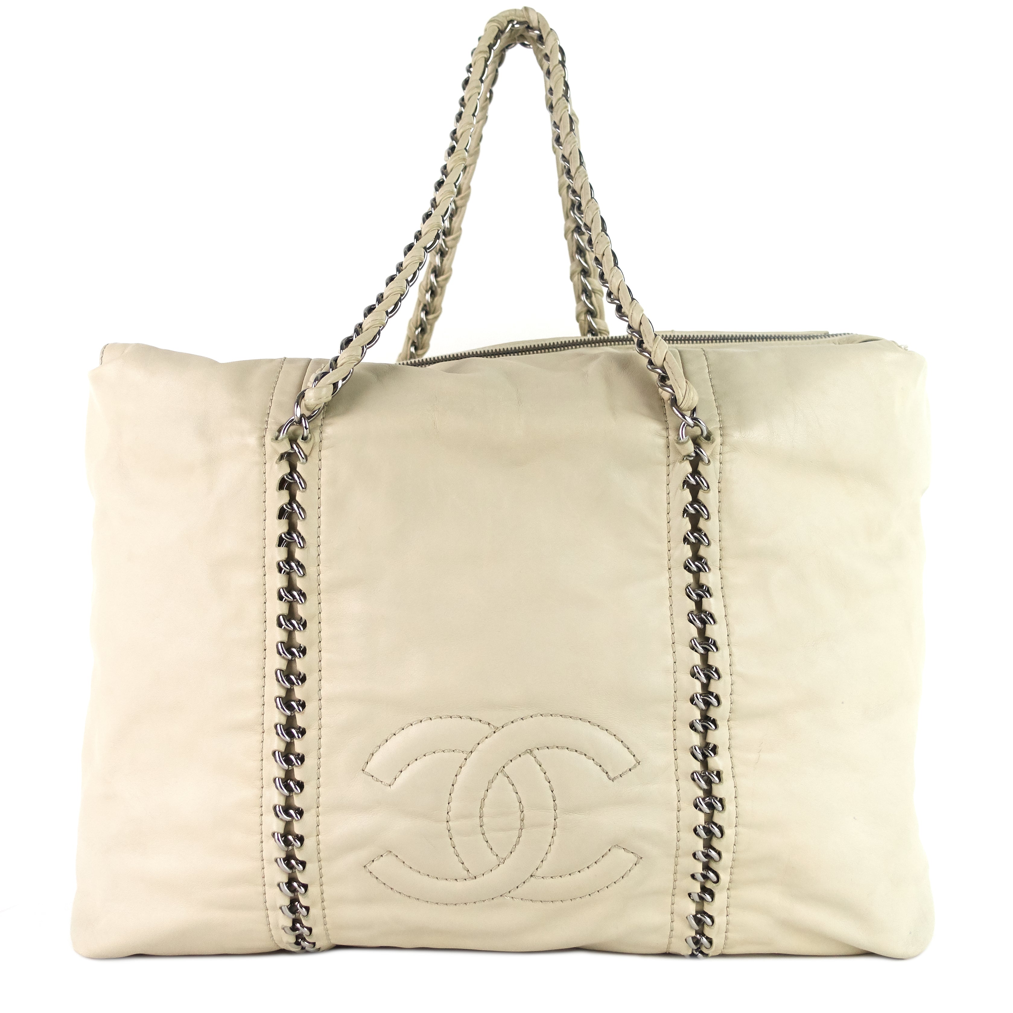 Modern Chain Zip Leather Tote Bag